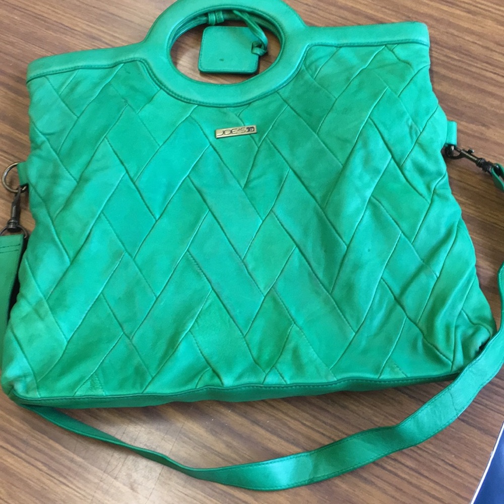 Joe’s Jeans green leather convertible handbag